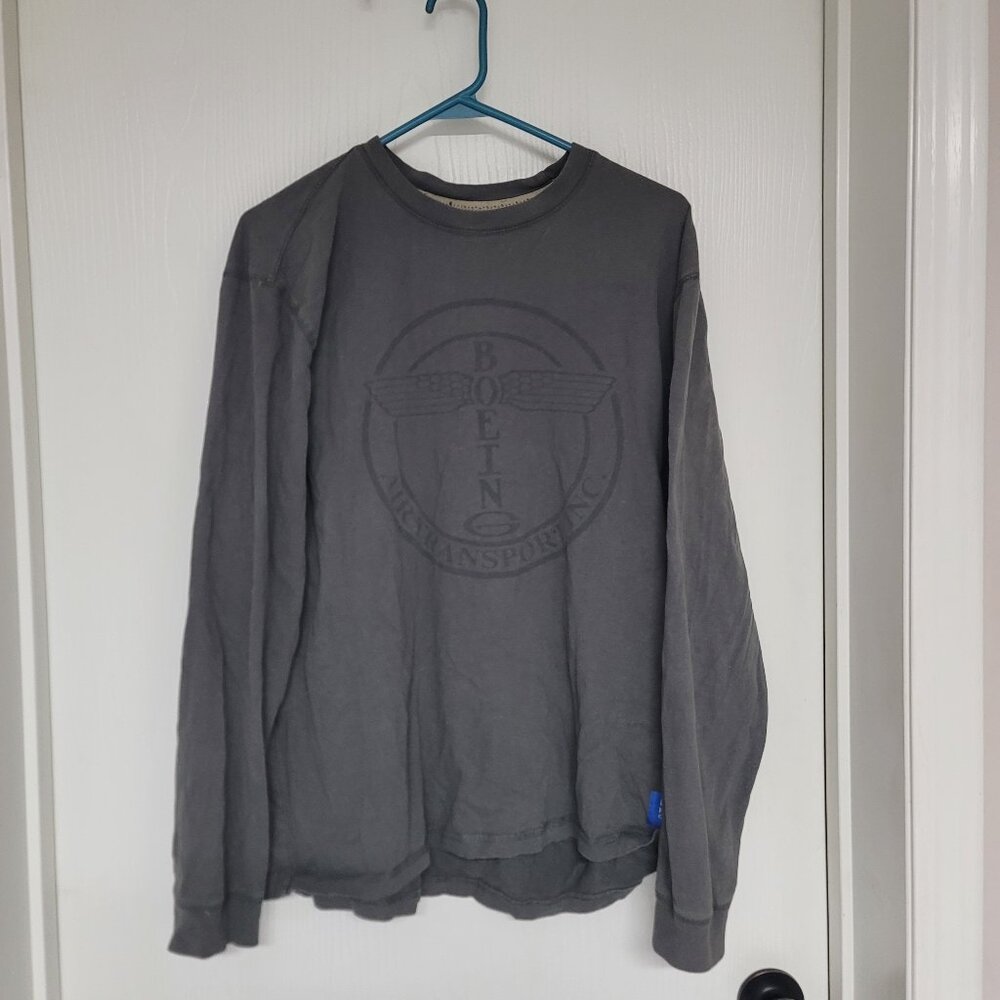 Mens grey Boeing Heritage Collection long sleeve soft shirt - has small holes